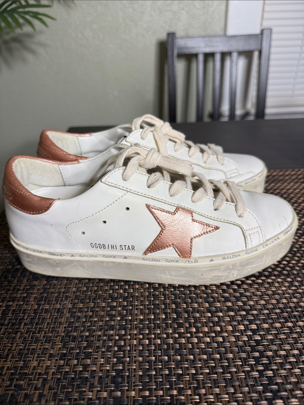 Golden Goose Women's Hi Star Leather Sneakers in White and Rose Gold